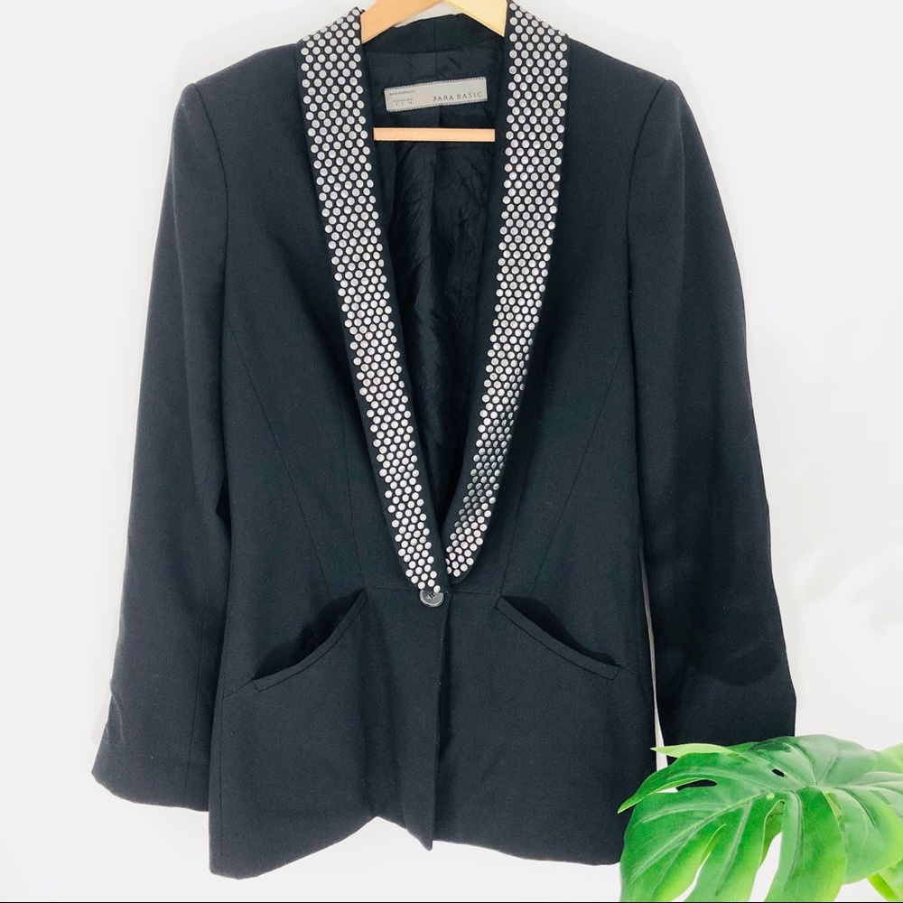 Zara Basic Black Studded Blazer - image 1